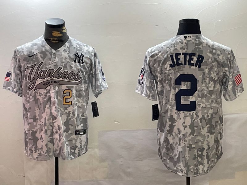 Men New York Yankees #2 Jeter Camo Joint Name 2024 Nike MLB Jersey style 2